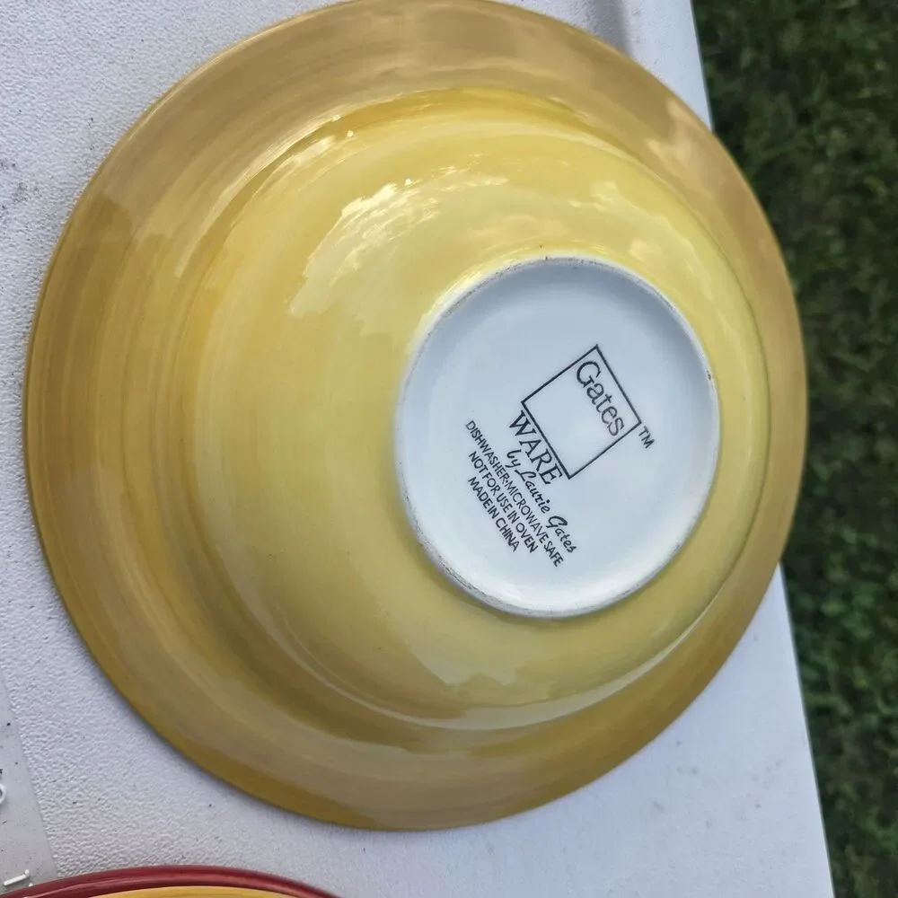 Gates Ware by Laurie Gates 4pc Ceramic Bowl Set Floral Yellow Burgundy Green